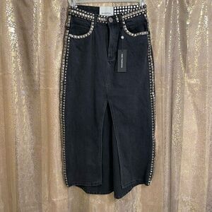 Free People x One Teaspoon Black Denim Oak Studded Rocko Slit Maxi Skirt 2/24 NW